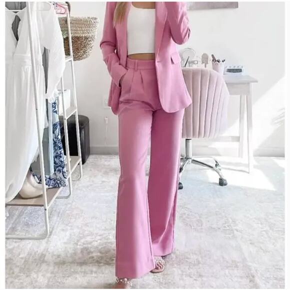 ABERCROMBIE & FITCH Sloane Tailored Wide Leg Pant Bubblegum Pink Sz 33 NWT {I50} - Picture 2 of 5